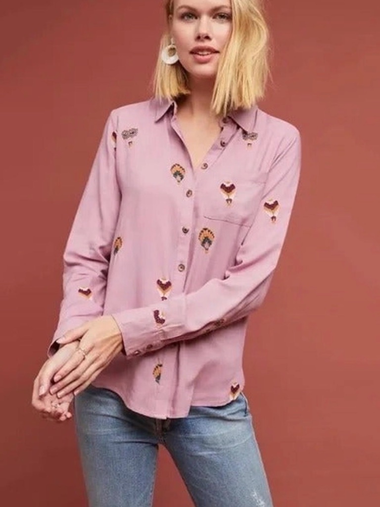 Anthropologie Embroidered Buttom Down Top